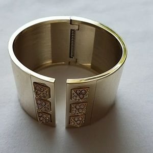 Gold Clamp Style Bracelet with Rhinestone Studs